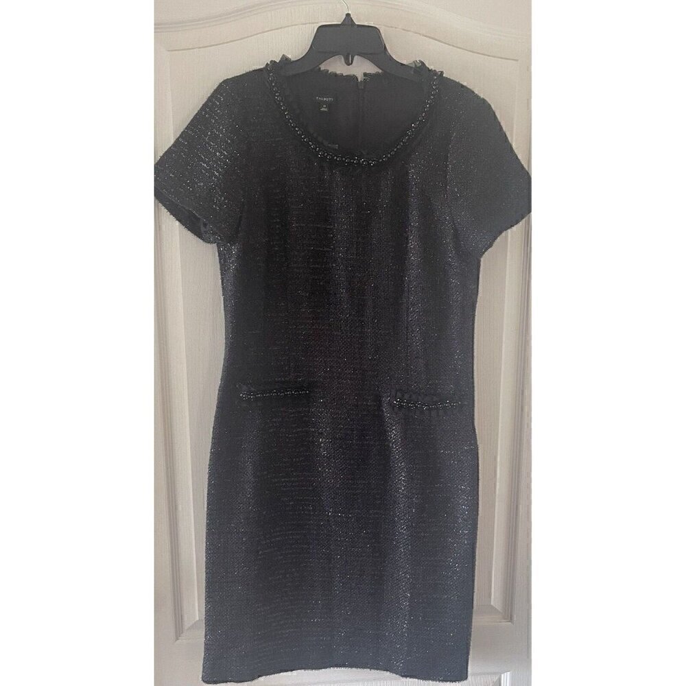 Talbots NWT Tweed Black Pearl Shift Dress Short Sleeve Size 14